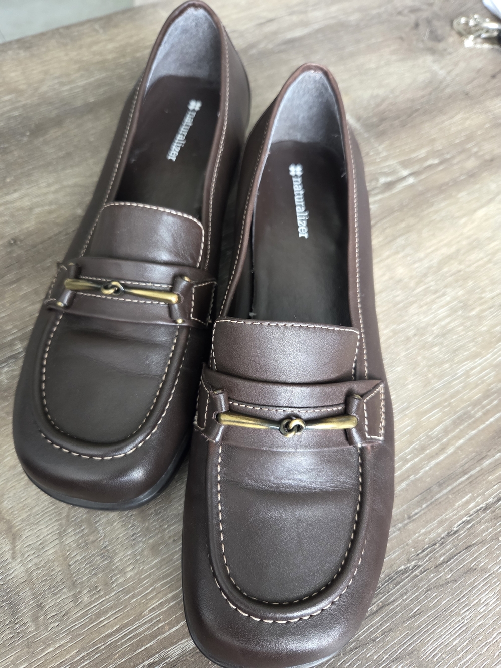 Naturalizer Dark Brown Leather Loafers with Gold Accent